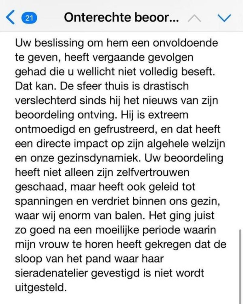 Vader schrijft boze mail nadat zijn kind onvoldoende scoort bij wiskunde: ''Kan niet''