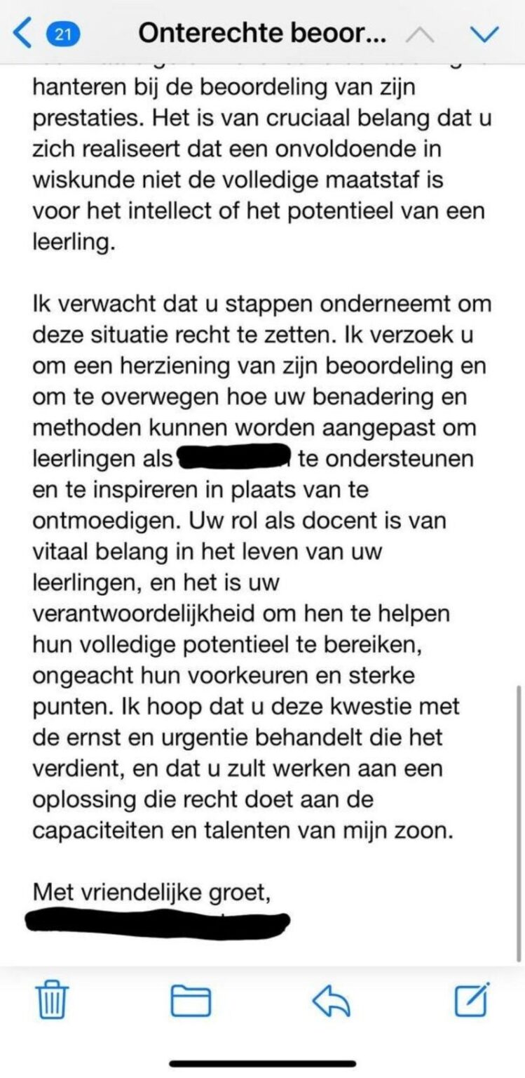 Vader schrijft boze mail nadat zijn kind onvoldoende scoort bij wiskunde: ''Kan niet''