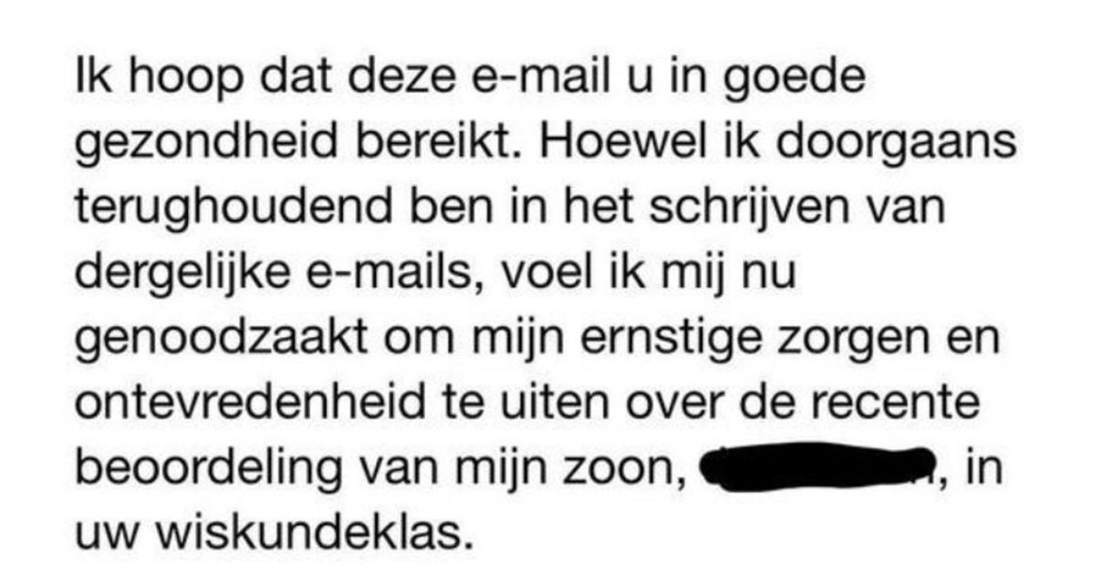 Vader schrijft boze mail nadat zijn kind onvoldoende scoort bij wiskunde: ''Kan niet''